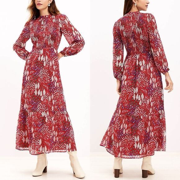LOFT Ann Taylor Chiffon Maxi Dress Smocked Bodice Tiered Floral - Picture 1 of 5